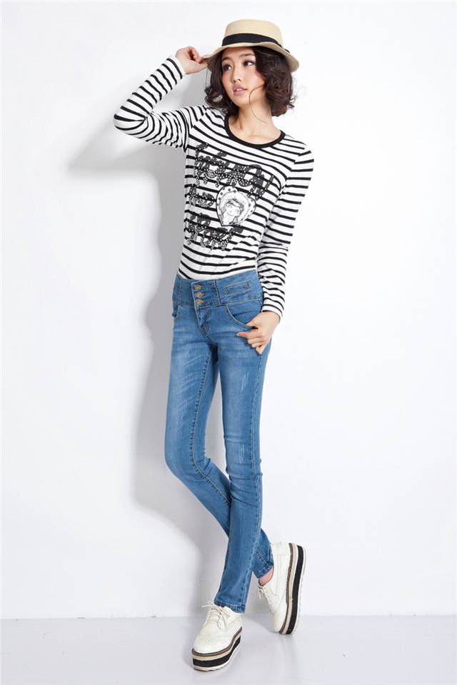 2013 spring and summer vintage high waist buttons jeans pencil pants 3009