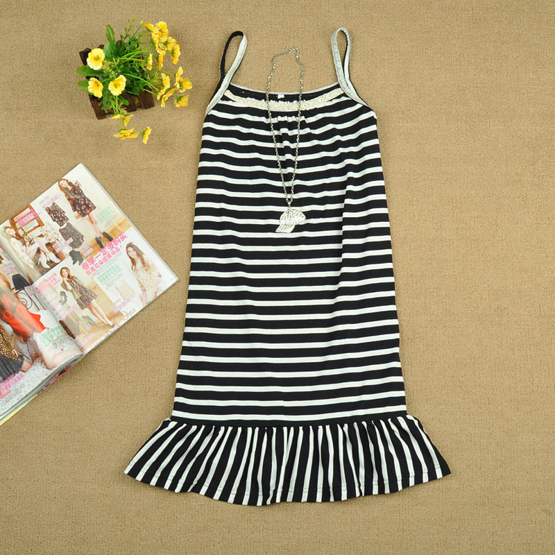 2013 spring and summer women's 100% cotton stripe suspender skirt nightgown plus size 7c558q (WC001)