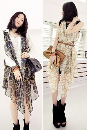 2013 spring and summer women's all-match whith print irregular chiffon vest mantissas