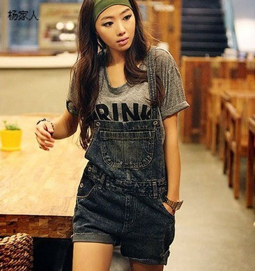 2013 spring and summer women's classic reminisced distrressed jumpsuit jeans shorts bib pants