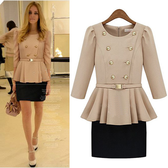 2013 spring and summer women's elegant ol slim double breasted wrist-length sleeve chiffon one-piece dress