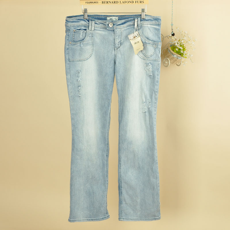 2013 spring and summer women's water wash hole jeans trousers straight plus size 5l31k (WC001)