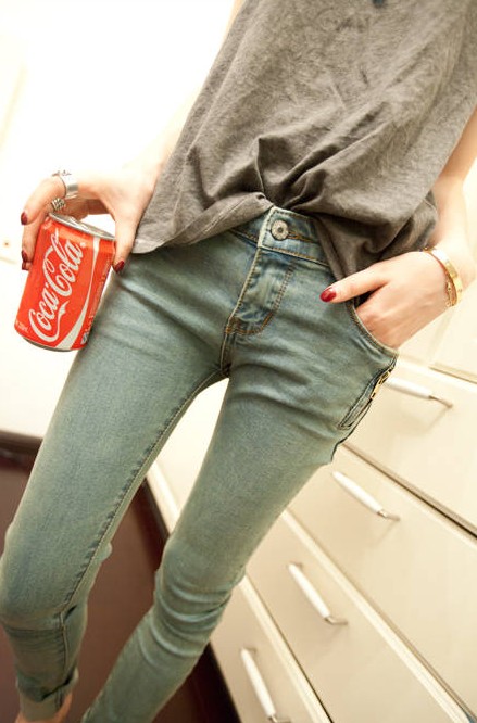 2013 spring autumn and winter fashion casual all-match water wash Women slim jeans trousers