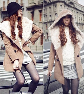 2013 spring autumn and winter with a hood cardigan wool trench coat thickening thermal rabbit fur outerwear