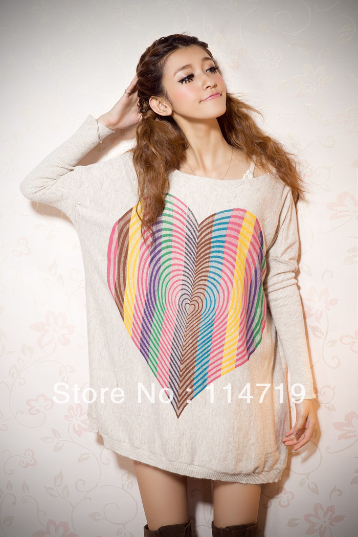 2013 Spring & Autumn Hot-selling Fashion women clothing with heart decoration sweater loose knitwear pullover basic shirt