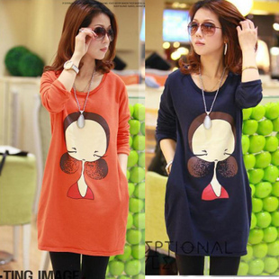 2013 Spring Autumn maternity top clothing fleece sweatshirt  plus size long-sleeve T-shirt long design Free Shipping