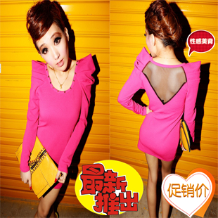 2013 spring autumn new arrival women's fashion sexy slim hip gauze long-sleeve dress