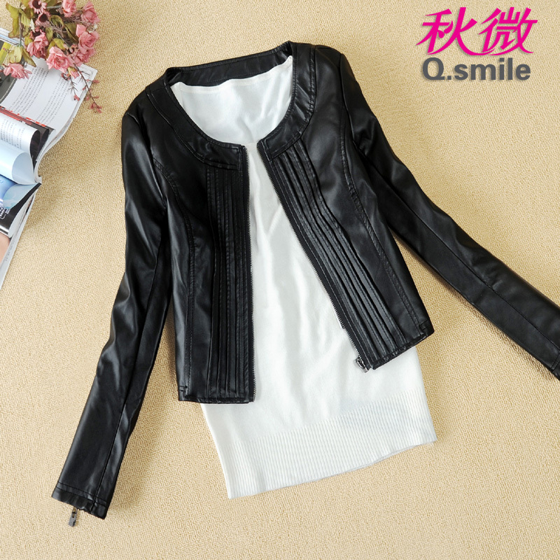 2013 spring autumn outerwear motorcycle design slim short leather jacket female PU clothing