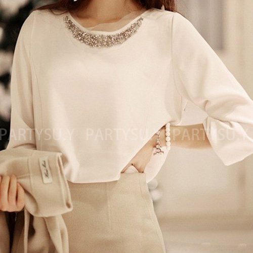 2013 spring autumn shirt elegant rhinestone beading slim ol long-sleeve shirt