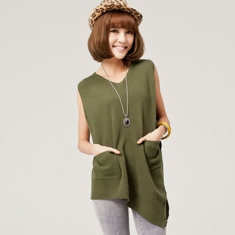 2013 spring autumn women's irregular sweep medium-long loose sweater pullover vest