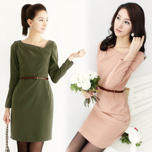 2013  spring Autumn women's skirt slanting collar slim all-match long-sleeve dress