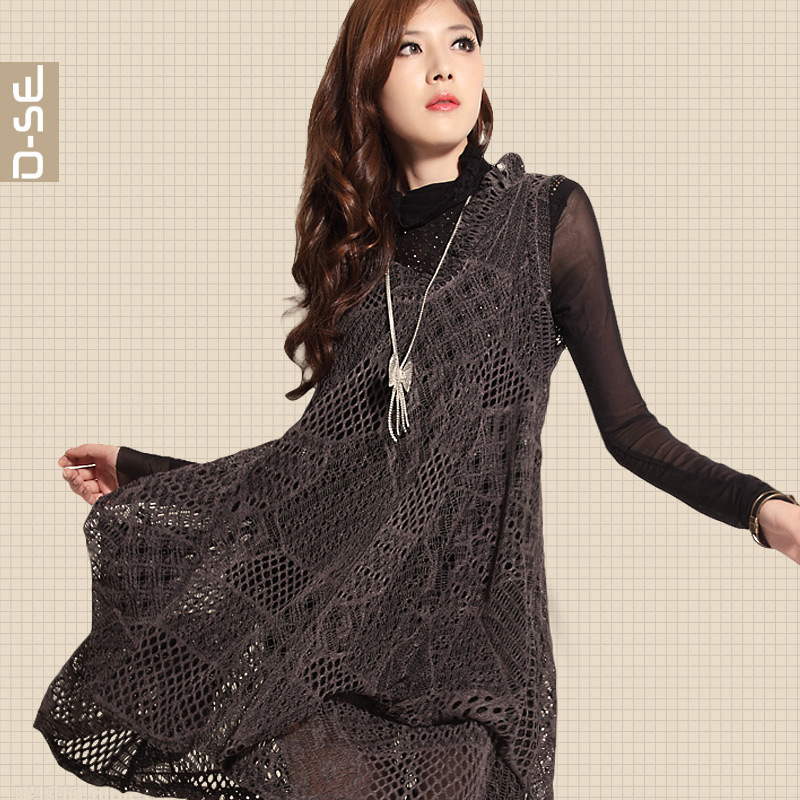 2013 spring basic lace one-piece dress cutout tank dress vintage plus size clothing freeshipping for women