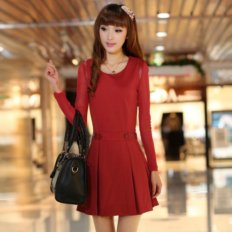 2013 spring basic one-piece dress outfit OL gentlewomen slim water washed leather patchwork long-sleeve dress plus size