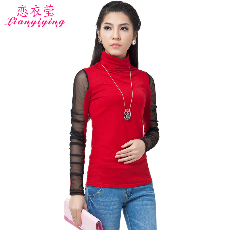 2013 spring basic shirt clothing gauze chiffon shirt top long-sleeve turtleneck slim shirt