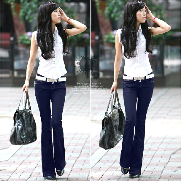 2013 spring bell-bottom denim trousers loose plus size elastic slim female boot cut 64019