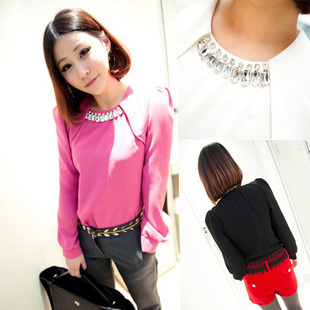 2013 spring big decoration puff sleeve chiffon shirt (WC074)