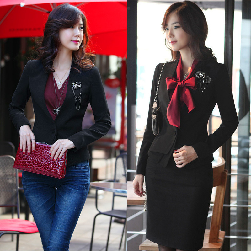 2013 spring black slim long-sleeve OL outfit small suit jacket set professional skirt work wear