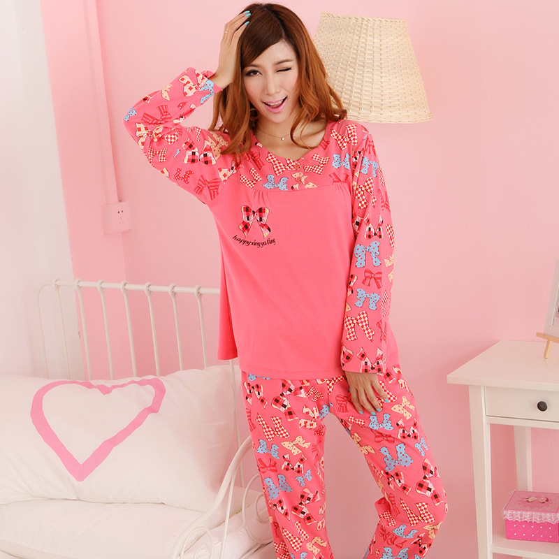 2013 spring bow long-sleeve casual outdoor lounge sleepwear women's twinset Free Shipping