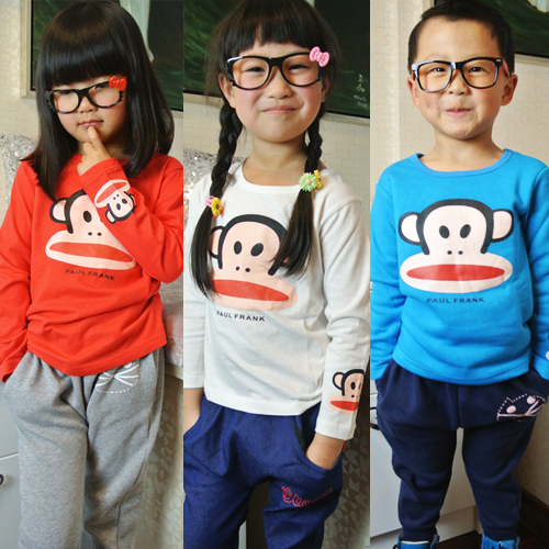 2013 spring boys clothing girls clothing basic shirt cartoon monkey t-shirt winter thickening sweatshirt