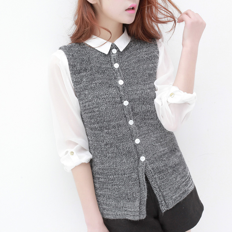 2013 spring brief casual elegant o-neck blended-color knitted yarn vest female ad381