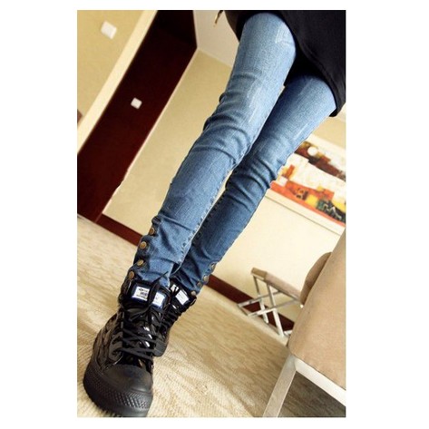 2013 spring button jeans female skinny pants pencil pants trousers female