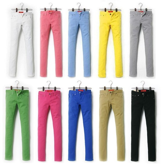 2013 spring candy color elastic pencil pants female jeans casual pants