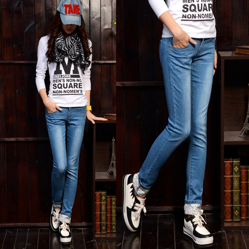 2013 spring candy polka dot roll-up hem jeans casual trousers skinny pants