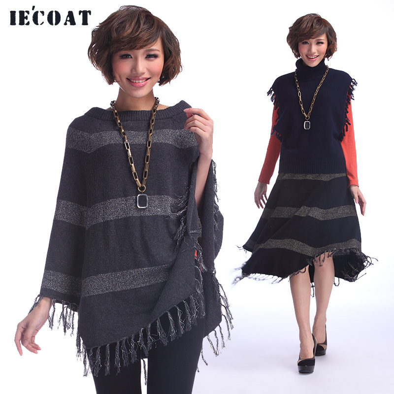 2013 spring cashmere sweater female outerwear tassel cape bust skirt dual