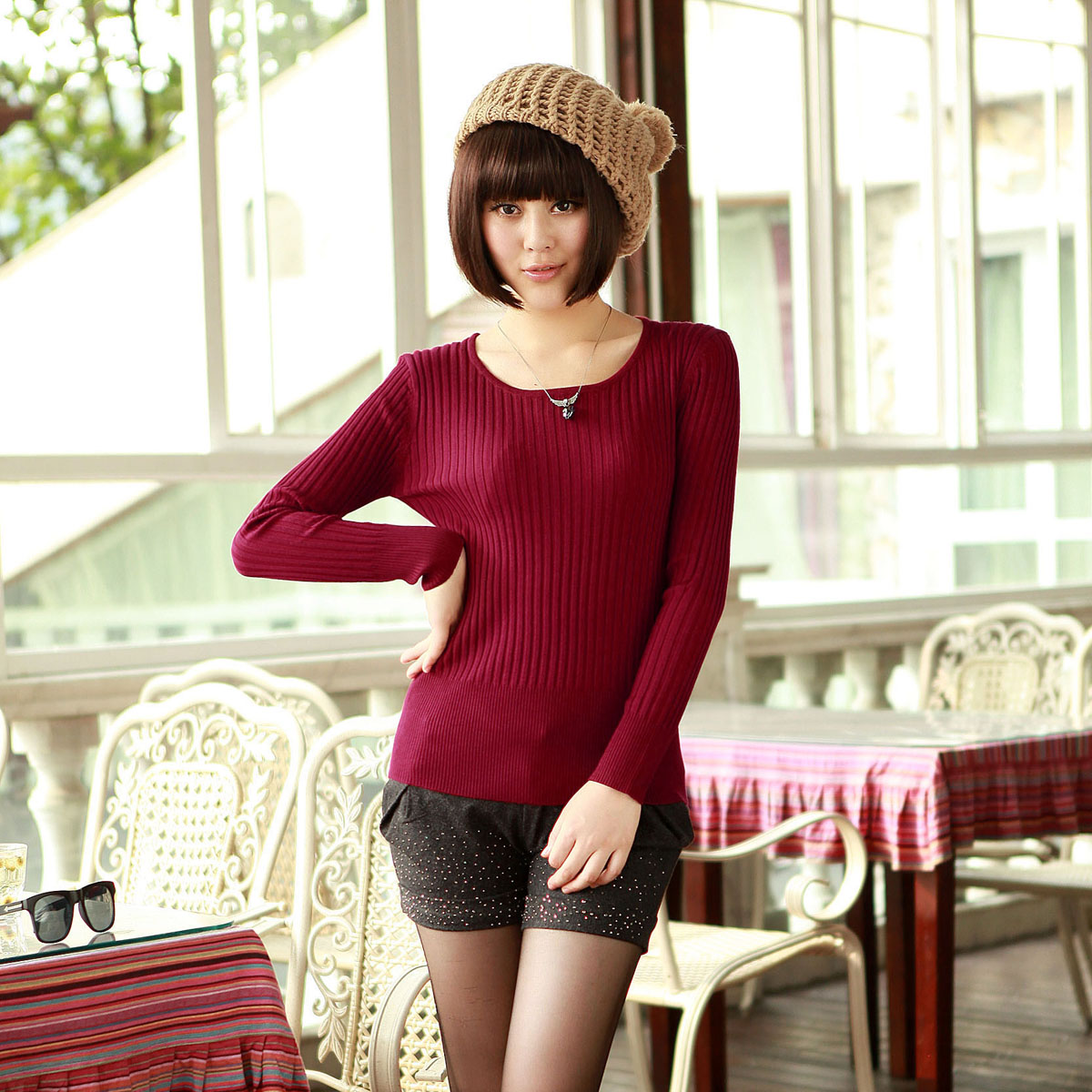 2013 spring casual slim all-match brief sweater basic sweater