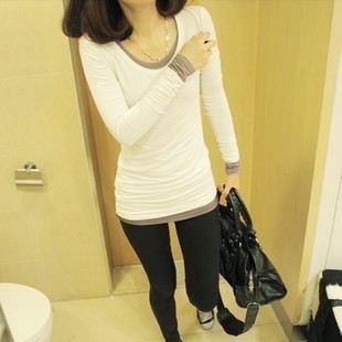 2013 spring close-fitting slim medium-long solid color o-neck all-match long-sleeve basic women's low collar shirt