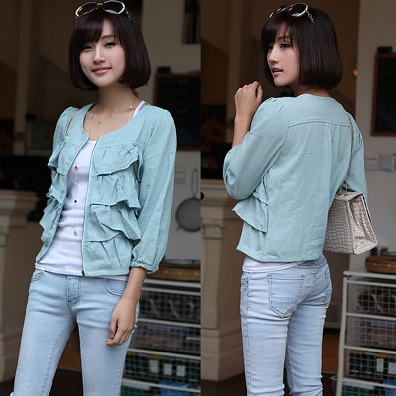 2013 spring clothing cute lantern three quarter sleeve cardigan slim denim short jacket