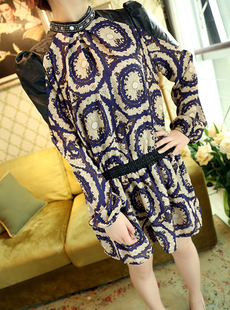 2013 spring collar diamond slim leather patchwork chiffon one-piece dress female  SS97