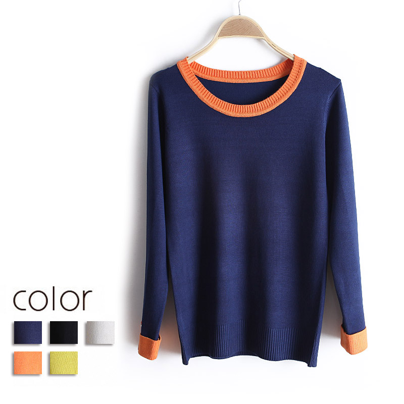 2013 spring color block and comfortable o-neck long-sleeve basic sweater female wx1424 free shipping