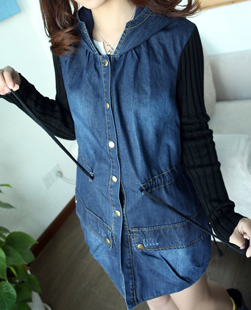 2013 spring cool denim patchwork hat trench