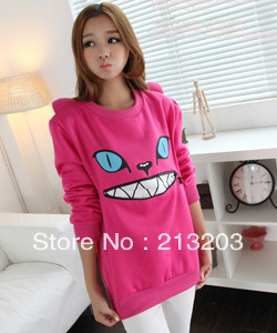 2013 Spring cotton Coloured Zip Month Smile Shoulder 3D Ear Cat Front Jumper sweat sweater Shirt free shipping