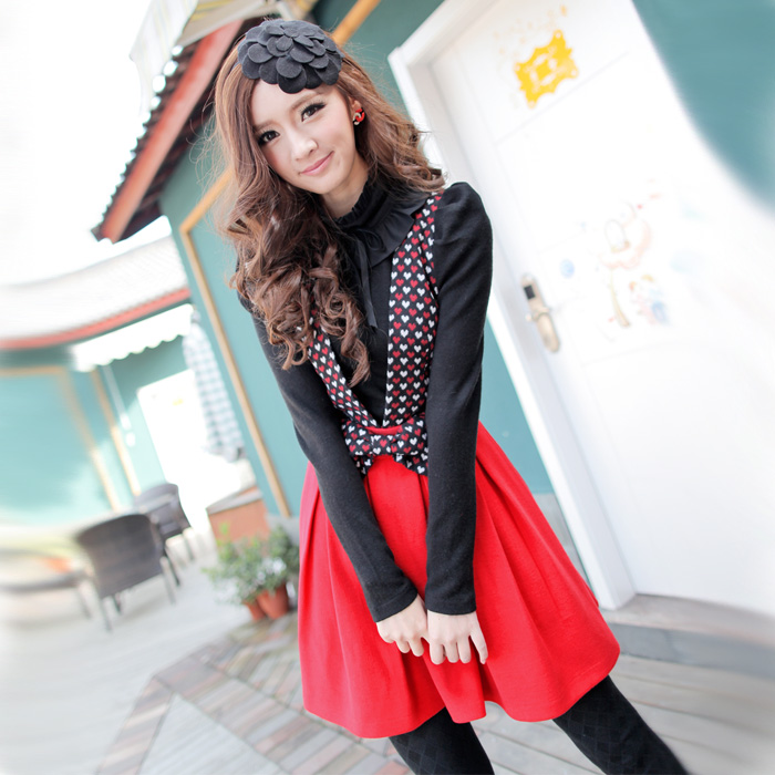 2013 spring cotton turtleneck knitted basic shirt mid waist sleeveless woolen vest one-piece dress twinset dress