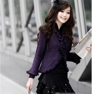 2013 spring cutout batwing shirt sweater air conditioning shirt cardigan women's ruffle hem