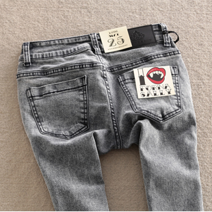 2013 spring - Dark gray small water wash jeans female skinny pants elastic pencil pants