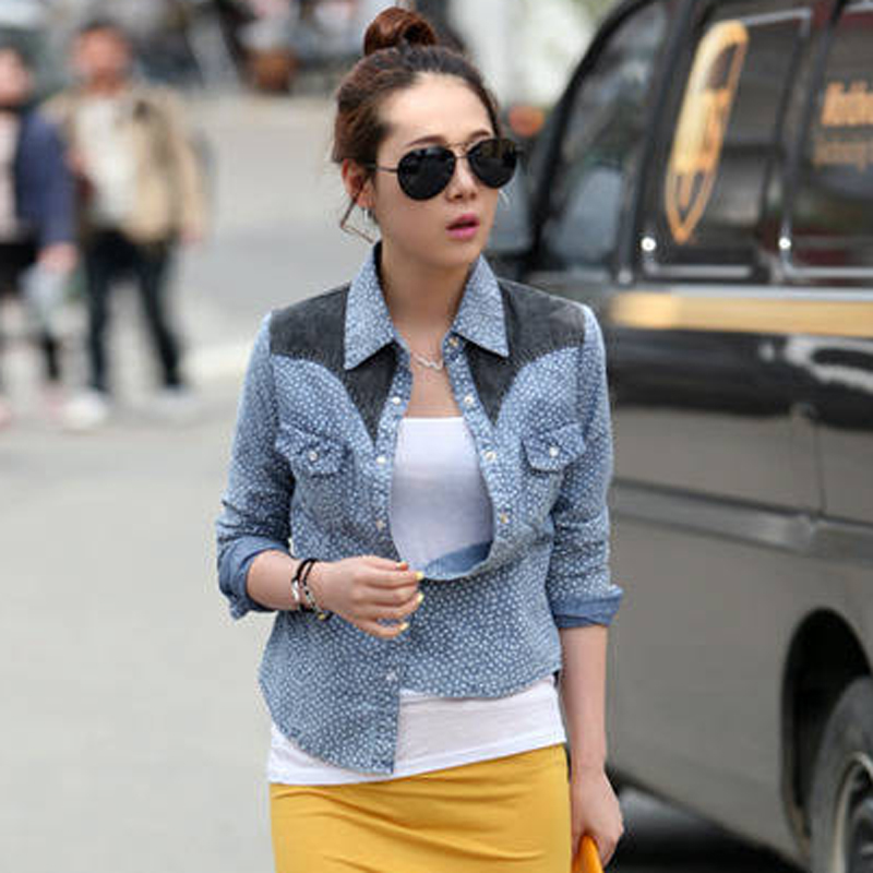 2013 spring denim long-sleeve Women denim shirt women's coat patchwork shirt