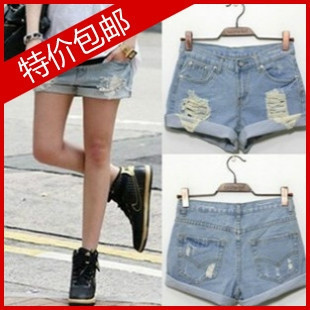 2013 spring denim shorts female mm hole loose plus size denim shorts