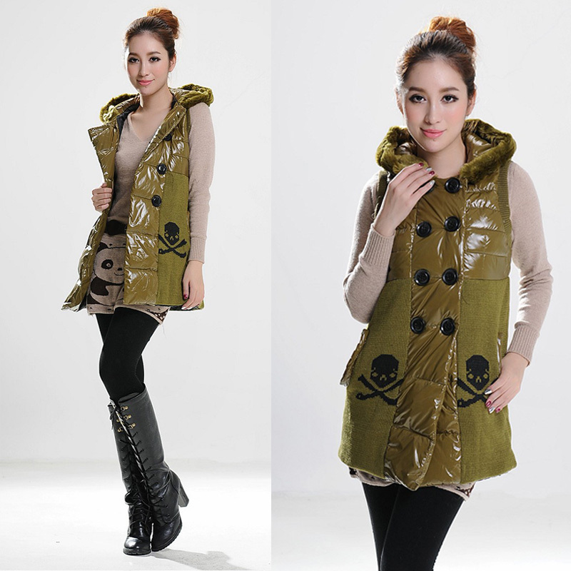 2013 spring double breasted glossy medium-long cotton-padded jacket wadded jacket cotton-padded jacket vest thick outerwear