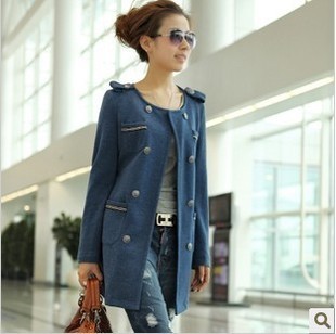 2013 spring double breasted o-neck medium-long solid color decoration long-sleeve epaulet outerwear women's trench