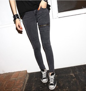 2013 spring elastic dark grey low-waist pencil jeans women trousers skinny pants