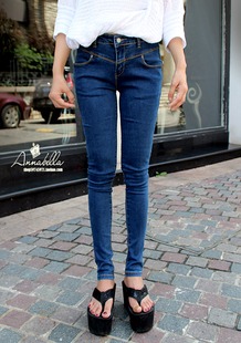 2013 spring elastic thin retro finishing slim water wash jeans skinny pants tapered pants female trousers