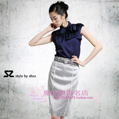 2013 spring elegant noble bow top lines quality slim hip set female