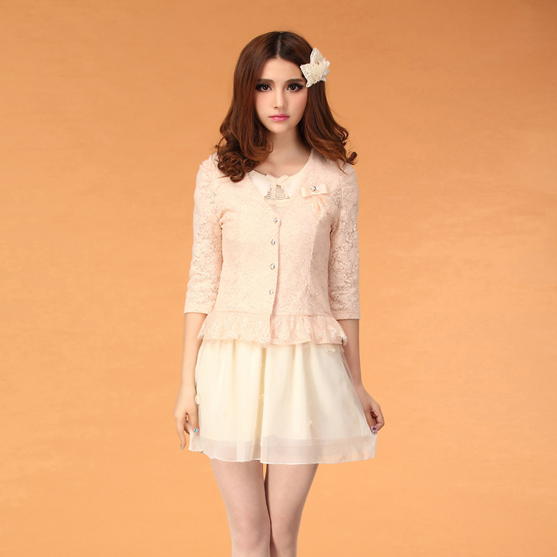 2013 spring elegant sweet gentlewomen slim lace V-neck corsage half sleeve coat summer