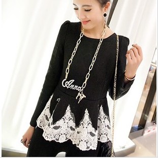 2013 spring elegant women's sweep lace skirt small dress patchwork slim waist woolen top