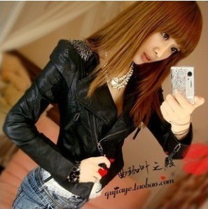 2013 spring epaulette PU women's short design jacket oblique zipper slim leather clothing coat