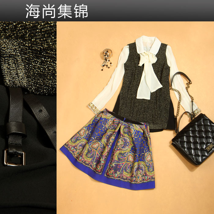 2013 spring fashion all-match clip gold chiffon back belt cool sweater m312