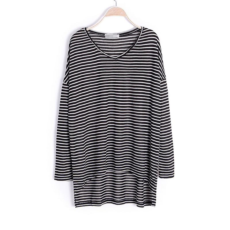 2013 spring fashion brief loose plus size cotton t-shirt perspectivity stripe batwing sleeve sweater free shipping